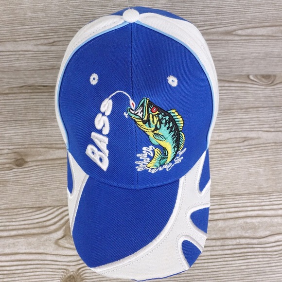 BASS FISHING ONE SIZE FITS ALL MULTICOLOR ADJUSTABLE BASEBALL HAT CAP - Picture 3 of 8